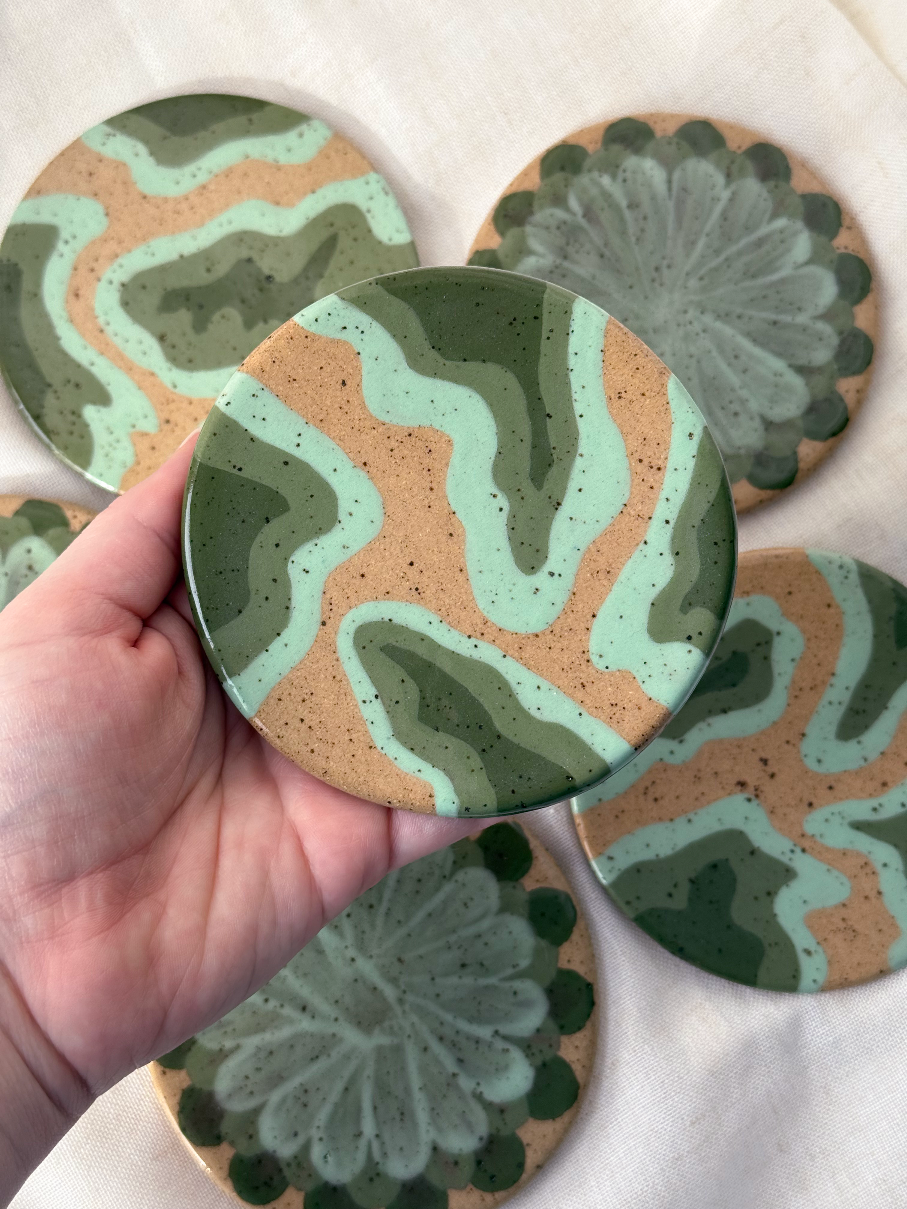 Green Agate Coaster Set